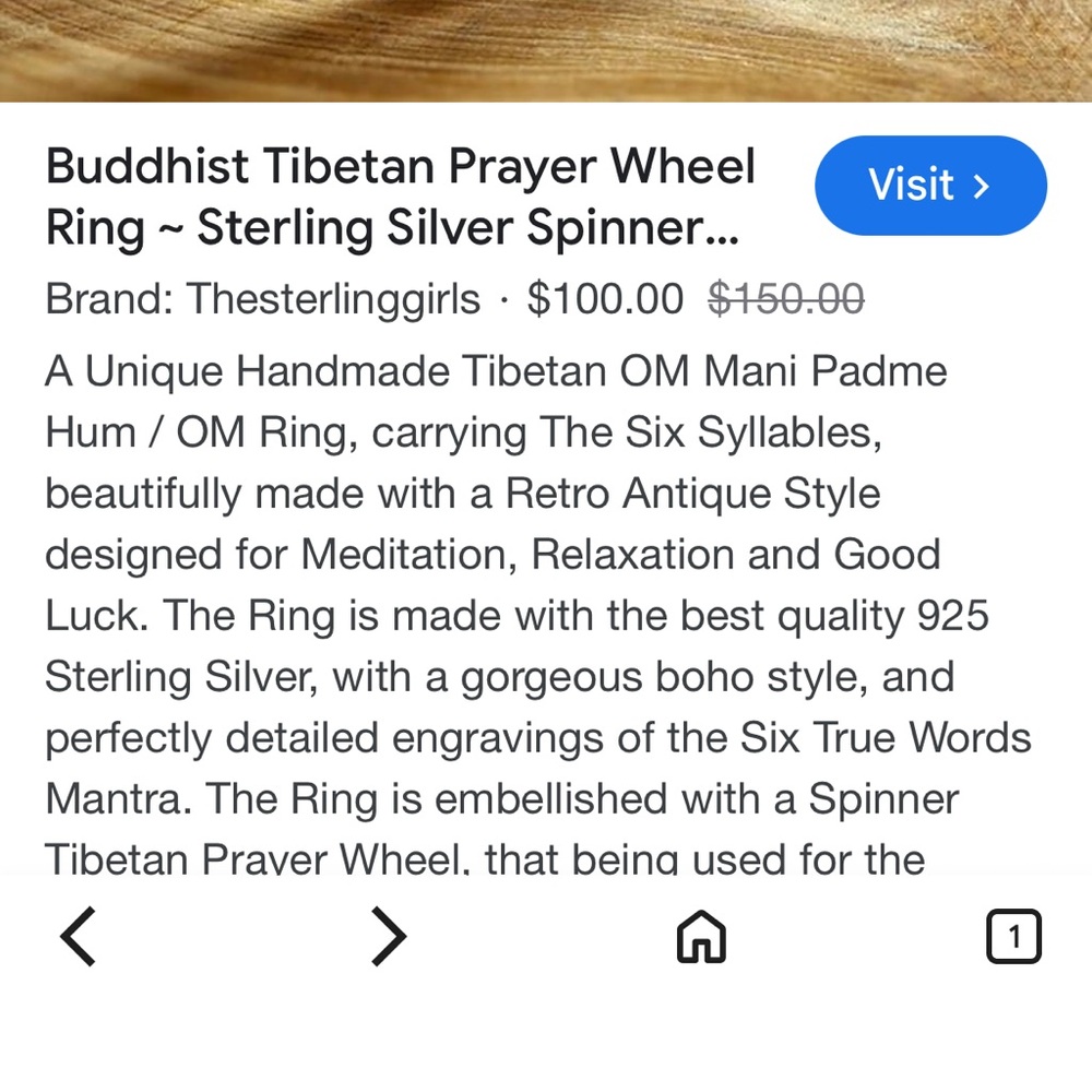 Buddhist Tibetan Prayer Wheel Ring ~ Believed to be Sterling Silver and Brass - Picture 7 of 9